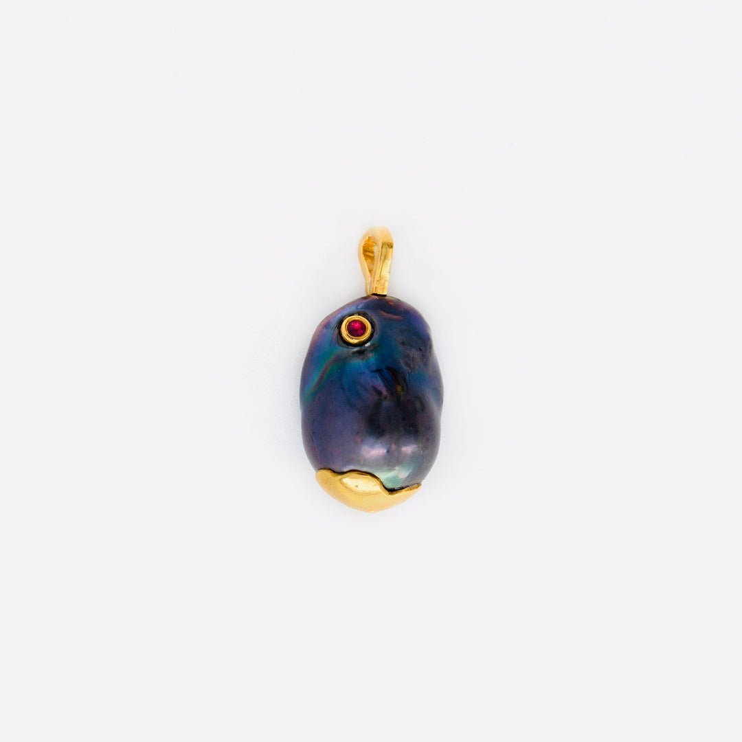 22K Gold Baroque Natural Pearl Pendant