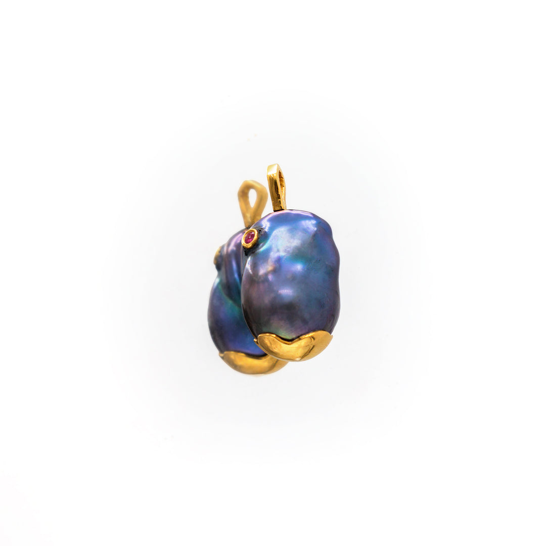 22K Gold Baroque Natural Pearl Pendant