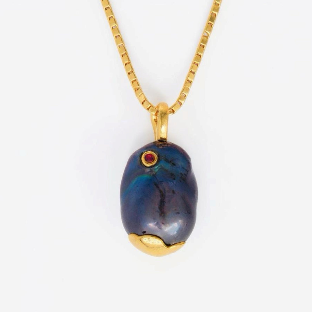 22K Gold Baroque Natural Pearl Pendant