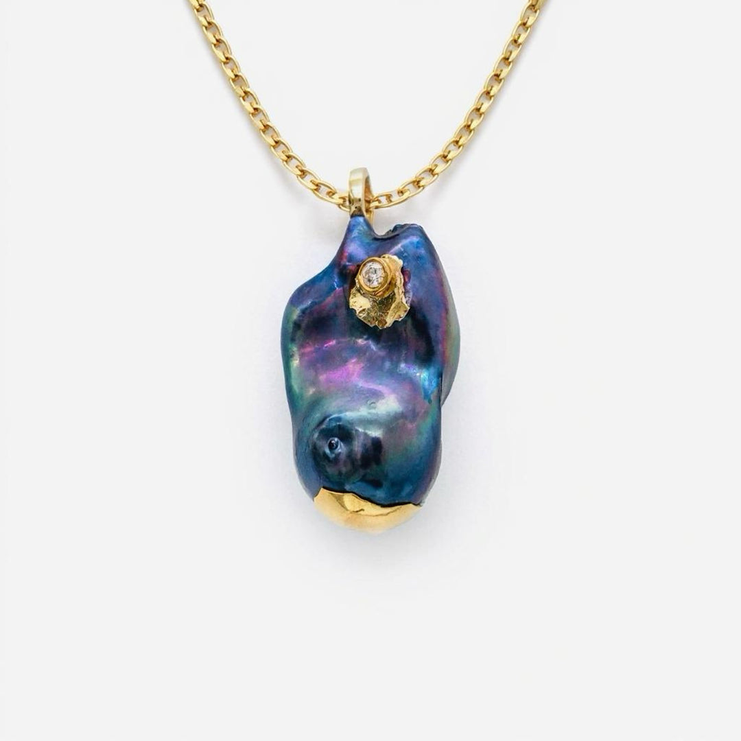 22K Gold Baroque Natural Pearl Pendant