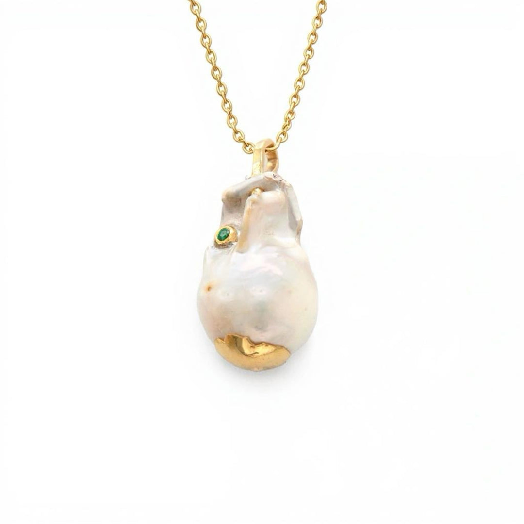 22K Gold Baroque Natural Pearl Pendant