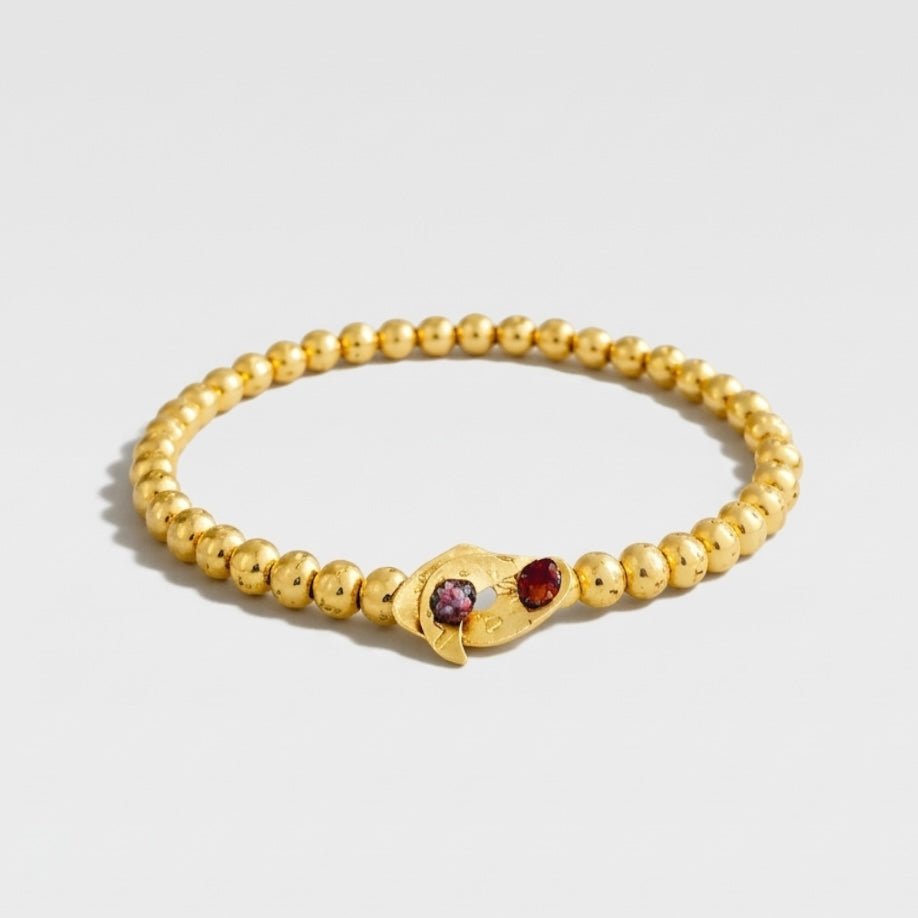 14K Gold Bead Bracelet featuring solid 14K gold hammered beads and a bench-made clasp.