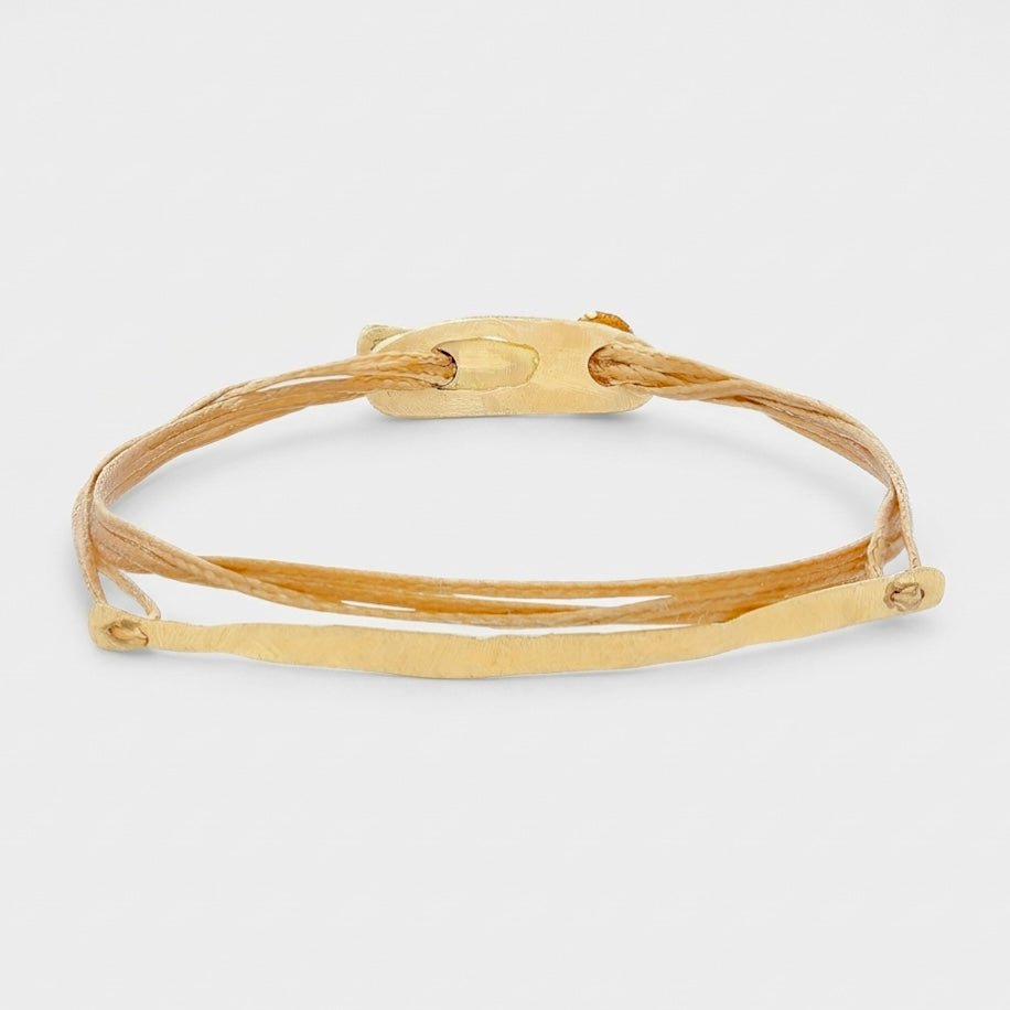 14K Gold Bar Bracelet with Large Clasp featuring a hand-sawn solid gold bar.