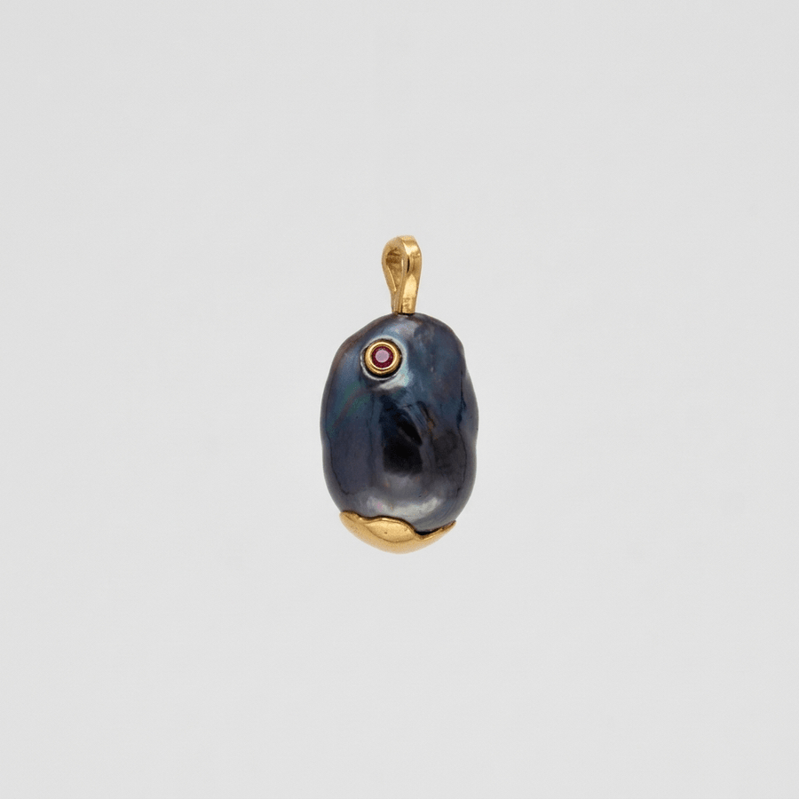 Ruby Baroque Pearl Pendant | Solid 22K Gold - Talya Mor