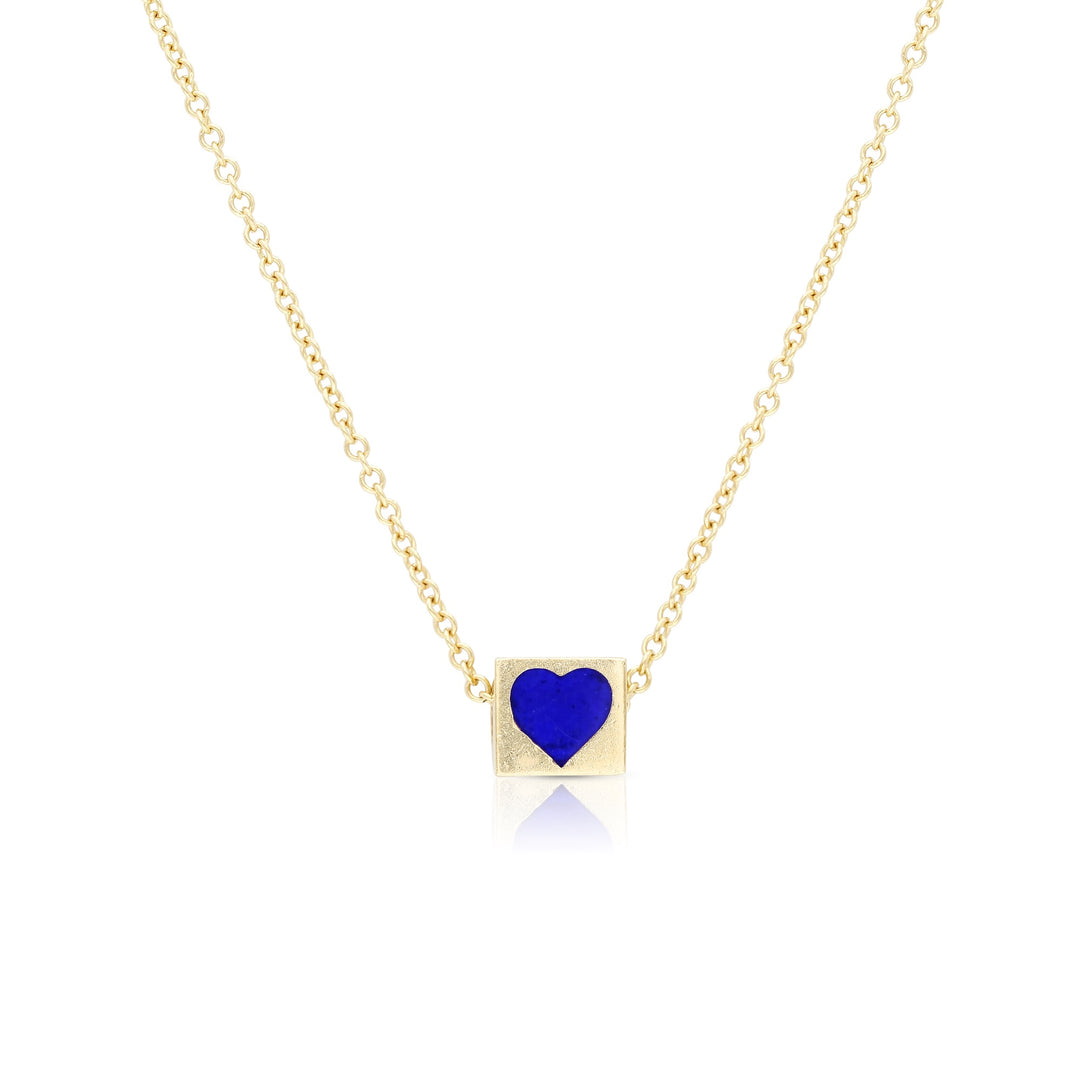 Gold Enamel Heart Cube Necklace